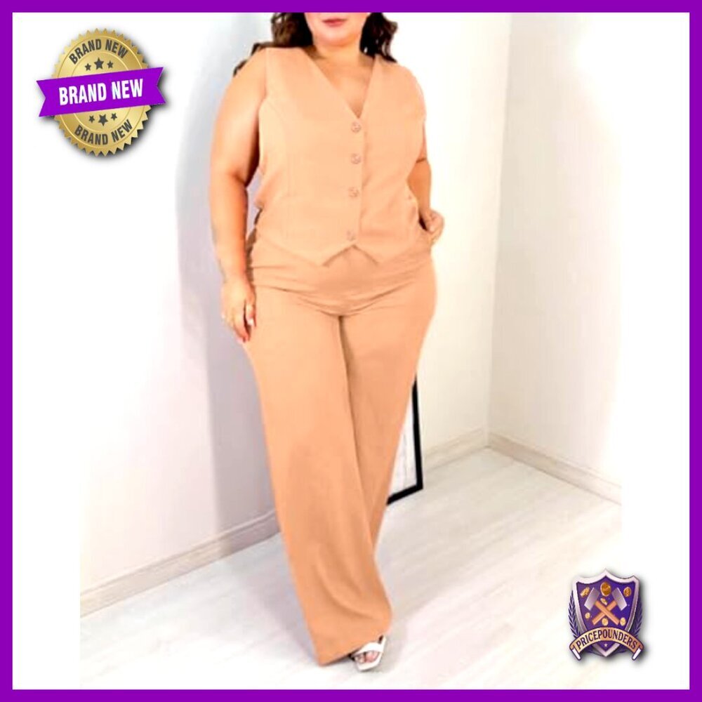 Plus Size 2-Piece Vest Blazer Wide Leg Pants Suit Set Casual Dressy - Picture 6 of 7